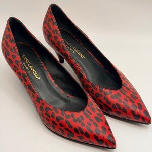 Authentic Saint Laurent Red and Black Leopard Heels